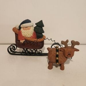 6” Santa on Sleigh with Reindeer Ceramic/Clay Sculpture Christmas Decora…